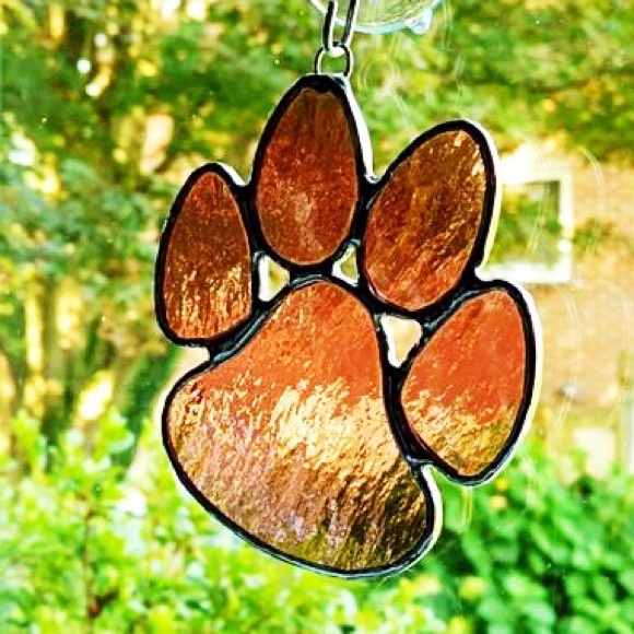 Handcrafted Stained Glass Clemson Paw Ornament - Picture 2 of 2